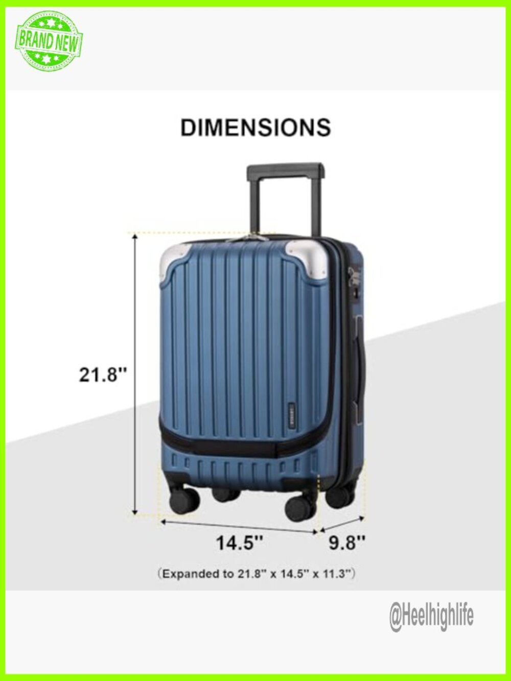 20 Inch Expandable Hard Shell Carry-On Luggage with Spinner Wheels - Picture 3 of 6
